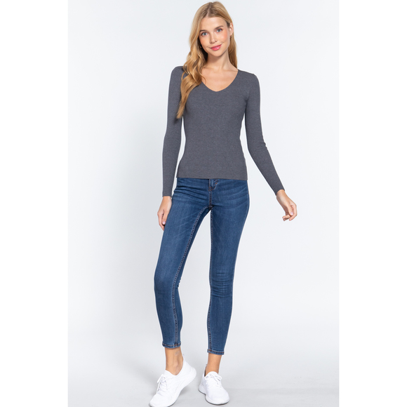 V-neck Viscose Rib Sweater - Picture 2 of 7